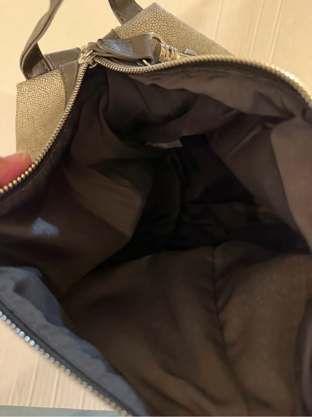 #223 Metallic Gray Women’s Backpack with Zipper Accents